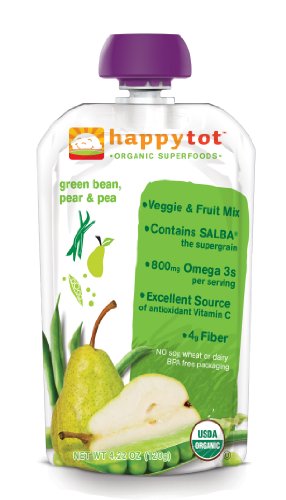 Happy Tot Organic Baby Food,Stage 4 Green Bean, Pear and Pea, 4.22-Ounce Pouches  (Pack of 16)