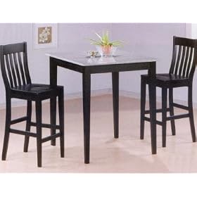 Black Finish with Granite Top Pub Set by Bar Stools