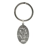 Christian Key Ring - Silver-Toned Genuine Pewter Saint Christopher Key Chain