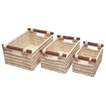 Whitney Design ML-6012 Woven-Maize Rectangular-Shaped Baskets with Wood Handles, Set of 3