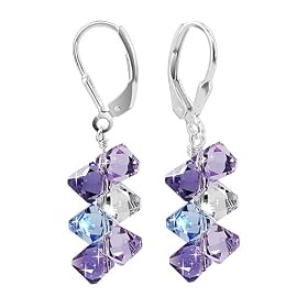 Lavender Blue And Clear Swarovski Crystal Sterling Silver Leverback 1.5" Long Dangle Earrings