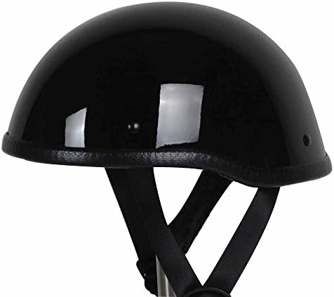 RIVAL N12 Skull Cap Novelty NON DOT Motorcycle Low Profile Half Helmet Beanie Harley Chopper Cruiser Biker Airsoft Skid Lid (Large, Gloss Black)