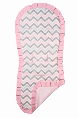 SALE Universal Reversible ALL Natural Stroller Pad and Seat Liner, Pink w/ Baby Pink Ruffles for Baby Girl picture