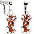 Stainless Steel Holiday Reindeer Clip Earrings
