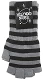 GREY AND BLACK STRIPED FINGERLESS KNIT GLOVES