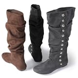Brinley Co Womens Studded Trim Slouchy Mid-calf Boots