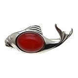 Certified Genuine Cherry Amber and Sterling Silver Fish Pin