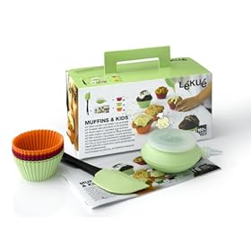 Lékué, Kiit per creare e decorare Muffins per bambini: 6 Stampini, 1 Decopen, 1 Spatola 20 cm, in silicone