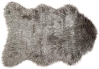Luxe Gordon Faux Fur Rug with Soft and Fluffy Pile | Machine Washable Living Room Rug with Anti-Slip Backing | Cruelty-Free Area Rugs for Office or Bedroom, Grey, 2 ft x 3 ft