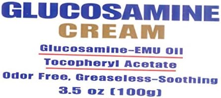 Glucosamine Cream 3.5 Oz with EMU Oil Tocopheryl Acatate, Oder Free, Greaseless Soothing With Korean Label