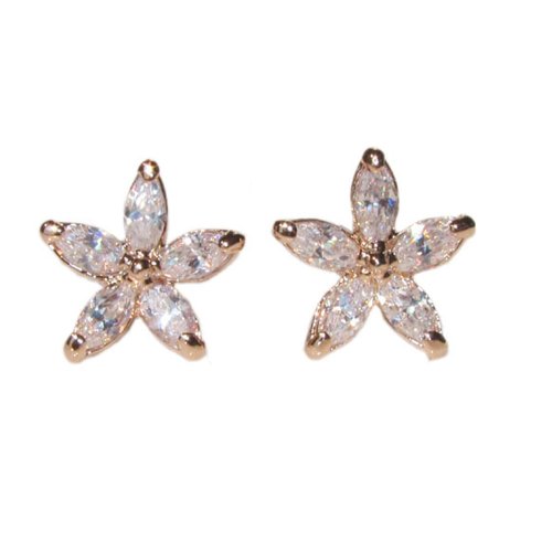 Gold Tone Crystal Stud Earrings Cute Flower Design Bling Bling with Clear Austrian Crystals E154