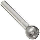 PFERD Ball Carbide Bur, Uncoated (Bright) Finish, Fine Single Cut, Radius End, 1/8" Shank, 1/8" Head Diameter, 3/32" Head Length (SD-42)