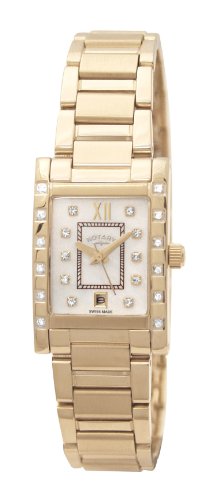 Rotary Rocks Ladies Gold Plated Bracelet Watch, Rlb70018/40, Stone Set With Rectangular Mother Of Pearl Dial - Amazon UK