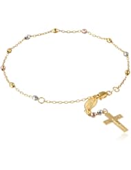 Sterling Silver Tri-Colored Rosary Bracelet, 6.5"