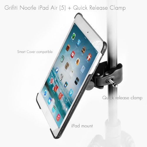 Grifiti Nootle Quick Release Pipe Clamp and iPad Air Tripod Mount Retrofits Tripods, Microphone Stands, Recording Stands, Music Stands for Photographers and Musicians and Smart Cover Compatible
