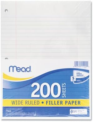 MEA15200 Filler Paper, 15-lbs., Wide Ruled, 3-hole punched, 10-1/2 x 8, 200 Sheets/Pack