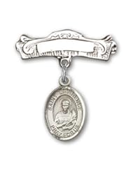 Sterling Silver Baby Badge with St. Lawrence Charm and Arched Polished Badge Pin