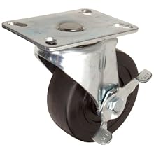 E.R. Wagner Plate Caster, Swivel with Pinch Brake, Hard Rubber Wheel
