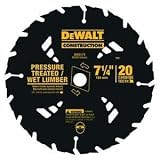 DEWALT DW3174 Construction Series 7-1/4-Inch 20 Tooth ATB Thin Kerf Pressure Treated and Wet Lumber Cutting Saw Blade with 5/8-Inch and Diamond Knockout Arbor