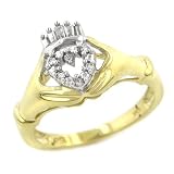 10k Two-Tone Gold Diamond Claddagh Ring (.054 cttw, I-J Color, I2-I3 Clarity) - Size 7