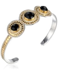 Anna Beck Designs "Gili Black Onyx" 18k Gold-Plated Black Onyx Skinny Cuff Bracelet, 7.5"