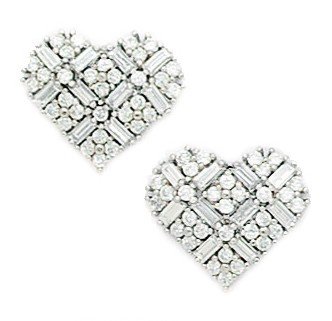 14k White Gold CZ Big Heart Fancy Post Earrings - Measures 12x14mm - JewelryWeb