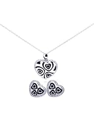 Nickel Free Sterling Silver Pendant & Earring Sets Black And White Enamel Heart CZ Set