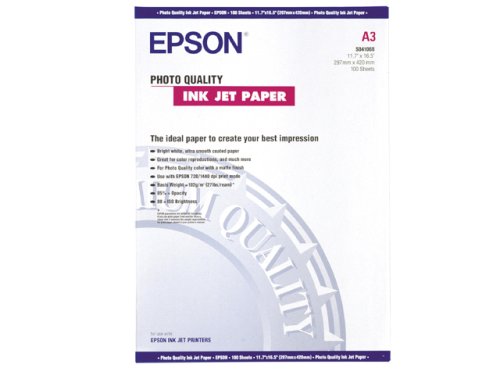 Epson S041068 A3 photo quality inkjet paper for use with Stylus, Pro, Color and Photo machines, PACK of 100 sheets