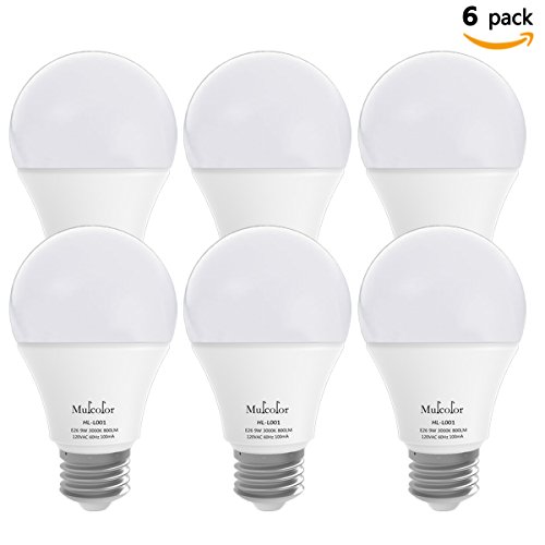 LED Globe Bulbs,Mulcolor LED Light Bulbs / LED Bulbs / Led Globe Lamps / Led Bulbs Indoor, 60 Watt Equivalent + 800 Lumens + E26 Socket + Soft White (3000K) , Not Dimmable ã€Pack of 6ã€‘