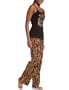 Baby Phat Women's 2Pc Lace Trim Racer Tank With Leopard Print Pant,Black,Large