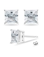 1.34 Cts of 4.5mm AAA Princess Natural White Sapphire Stud Earrings in 14K White Gold