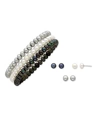 Sterling Silver 6-7mm White/grey/black Fw Cult. Pearl Set, Best Quality Free Gift Box Satisfaction Guaranteed