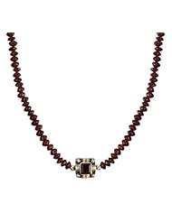 Sterling Silver Square Pendant with Garnet, Necklace 18"