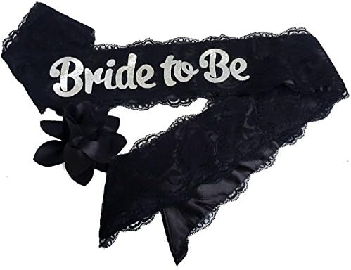 Black "Bride To Be" Lace & Satin Bachelorette Party Sash With Flower Pin Accessory - Also for Hen Party Bridal Shower Luncheon