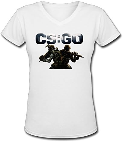 Emoute Women's CSGO V-neck T-shirts L White