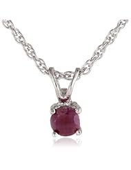 Sterling Silver 4mm Round Ruby Pendant Necklace with Light Rope Chain Necklace, 18"
