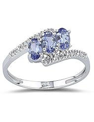 0.05 Cts Diamond & 0.68 Cts Tanzanite Ring in 14K White Gold