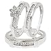 3/4 Carat T.W. Round Cut Diamond His and Hers Trio Matching Wedding Ring Set 14K White Gold - Size 7