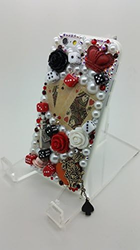 Apple iPhone 6 4.7" LCD Case, The Tunz, [Theme] 3D Vintage Disney Dark Alice in Wonderland Cover, [Crystal] Swarovski Gem Stones Bling, [Shock Proof] Shock resistant TPU protection, [Screen Protector] Screen protector bundle set, [Charm] Dangling Ace of Spade, Hand crafted phone case cover for Apple iPhone 6