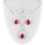 Ruby Jade Briolette Twist Ring Sterling Silver 18 Box Chain Necklace Earrings Set ne970