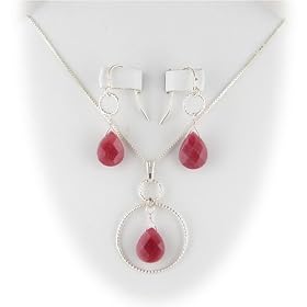 Ruby Jade Briolette Twist Ring Sterling Silver 18 Box Chain Necklace Earrings Set ne970