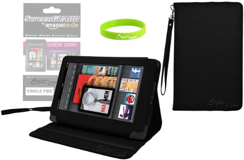 CrazyOnDigital Stand Leather Case Cover with Screen Protector For Amazon Kindle Fire Tablet (Black) . CrazyOnDigital Retail Package