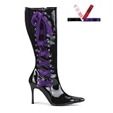 PLEASER Womens Heels Boots Corset Black Multi Women's Vixen-126 Demonia Funtasma Patent Leather Goth Boot With Interchangeable Laces, 3 3/4
