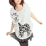 Allegra K Ladies Scoop Neck Giraffe Print Bat Sleeve Blouse White S