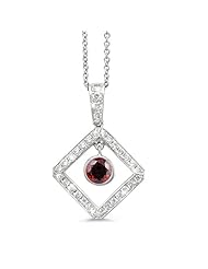 Diagonal Square And Circle Diamond Pendant In 18K White Gold With A 0.60 ct. Genuine Garnet Center Stone.