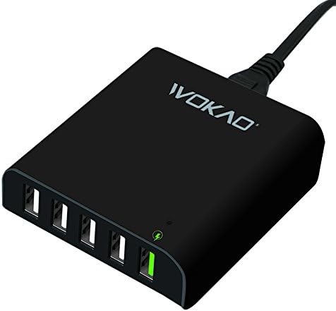 WOKAO® Quick Charge 2.0, 8A 40W 5-Port Desktop Charging Station for Galaxy S7/S6/Edge/Plus, Qualcomm Certified