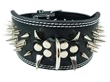 19"-23.5" Black Faux Croc Leather Spiked Dog Collar 3" Wide, 40 Large Spikes