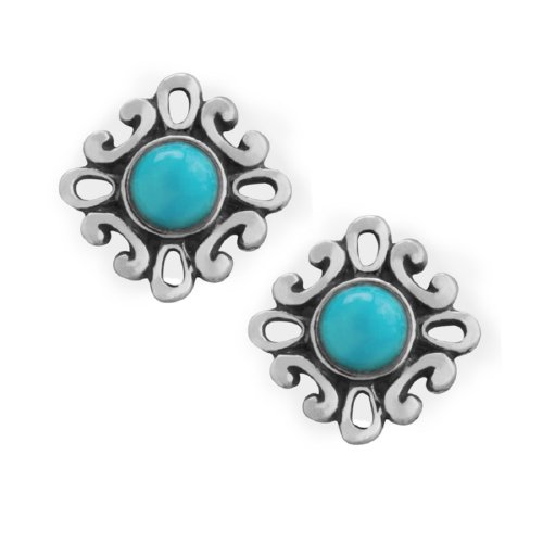 Sterling Silver Sleeping Beauty Turquoise Filigree Earrings