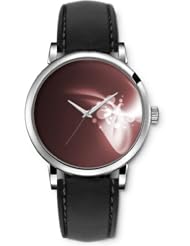 SPRAWL Aanalog Fashion Series Silver Ladies Watches of Genuine Black Leather Strap,Unique Wrist Watch for Women Girls Designed with Background brown circle and spiral