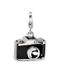 Sterling Silver Enamel Swarovski Element Camera with Lobster Clasp Charm
